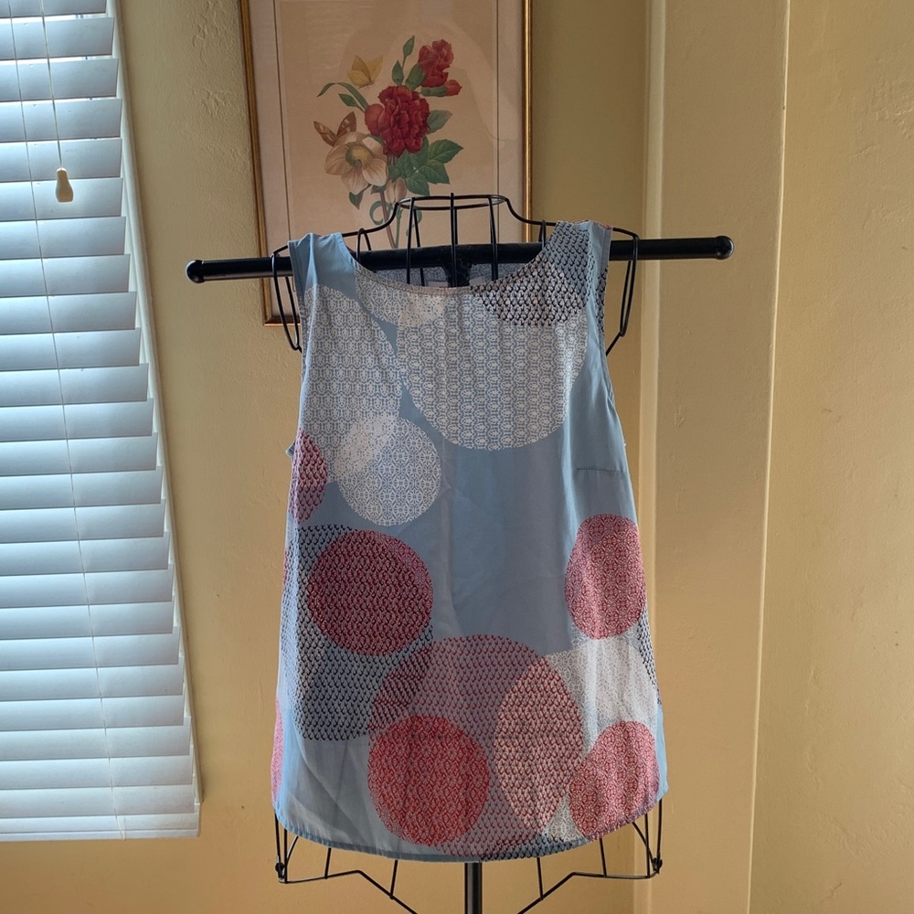 Renee C Sleeveless Blouse (teal/blue) with geometric pattern